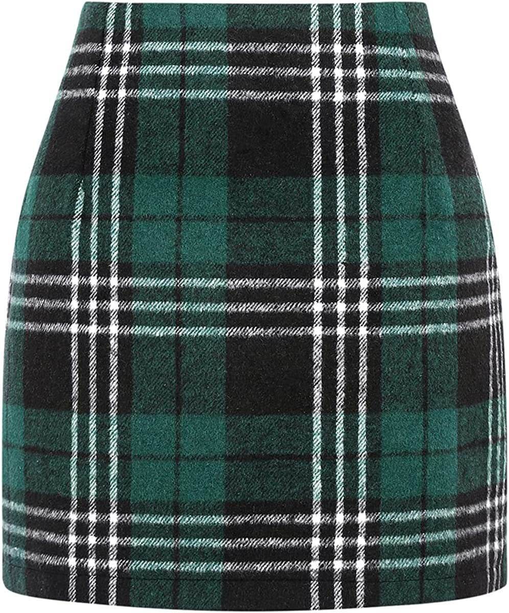 Women's High Waist Plaid Tight Pencil Wool Mini Skirt - EX-STOCK Canada