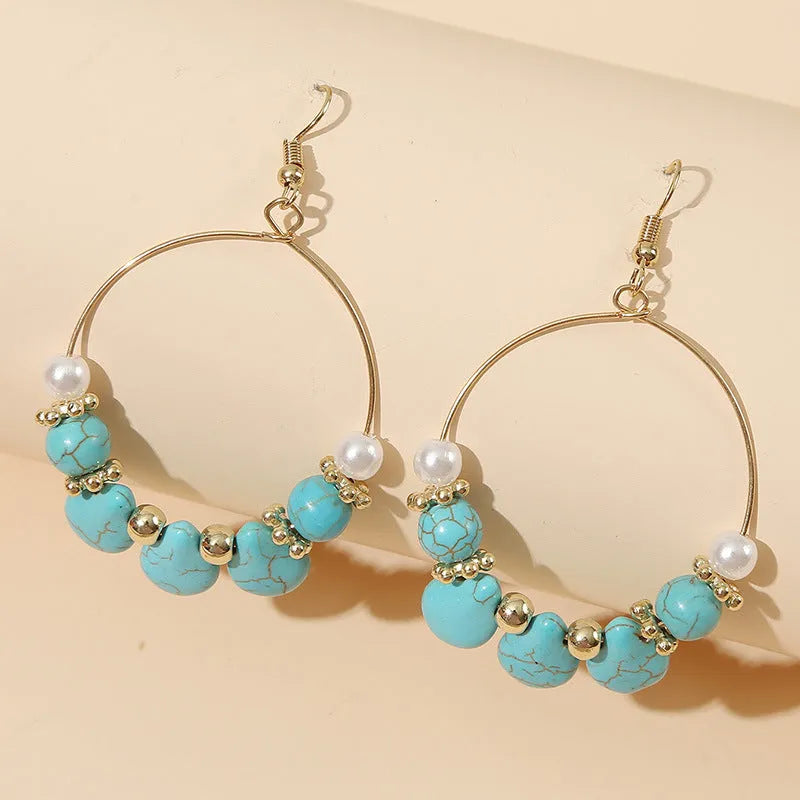Geometric Round Turquoise Beaded Earrings - EX-STOCK CANADA