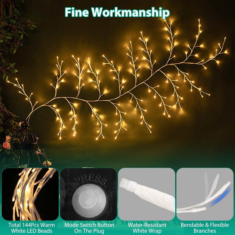 1Pc 7.87FT Lighted Birch Garland Lighted Twig Vine Lights 144LED Birch Garland With Lights String Light With Timer 8 Modes IP45 Waterproof For Christmas Fireplace Home Decoration - EX-STOCK Canada