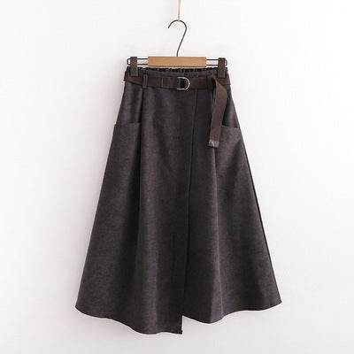 Solid Color Leisure Artistic Pocket High Waist Irregular flared Midi Skirt for work women - EX-STOCK Canada