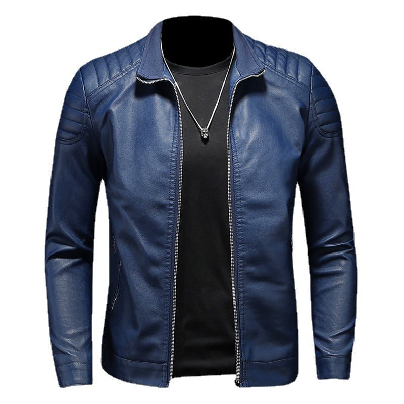 Men's Slim-Fit Faux Leather Motorcycle Jacket – Black & Blue | XS–5XL 6