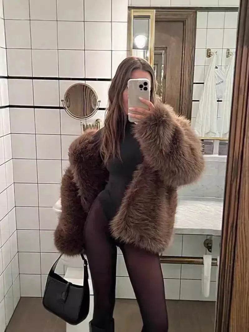 Classy Fashionable Winter Plain Huge Faux Fur Coat for Ladies - EX-STOCK Canada