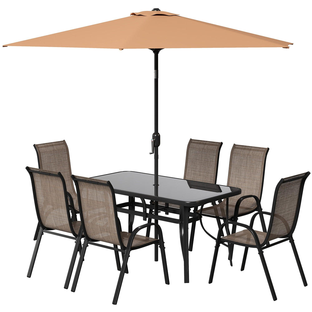 8 Pieces Patio Furniture Set with 9Ft Patio Umbrella, Outdoor Dining Table and Chairs, Light Mixed Brown EX-STOCK Canada