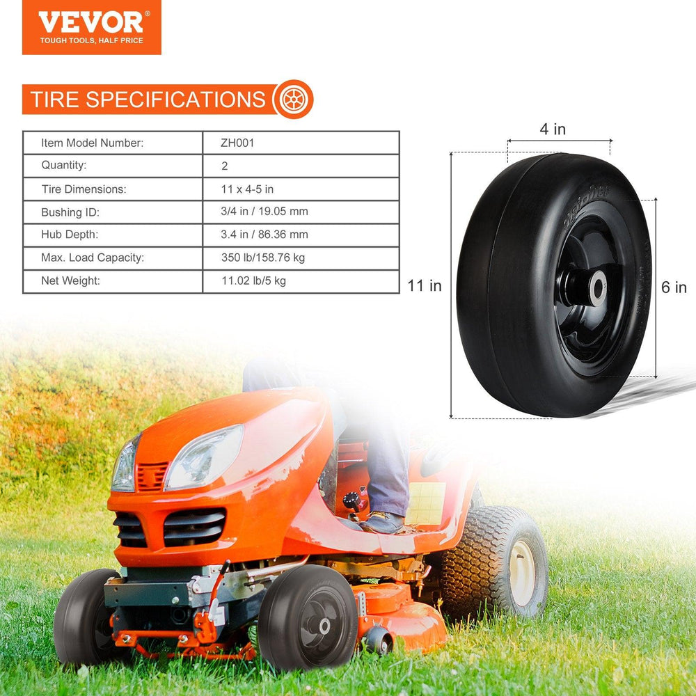 Pneus de tondeuse à gazon VEVOR avec jante, pneus de tracteur sans chambre à air, ensemble pneu et roue par 2, pneu PU anti-crevaison, moyeu centré, taille de bague, 20 adaptateurs pour tondeuses autoportées et tracteurs de pelouseEX-STOCK Canada