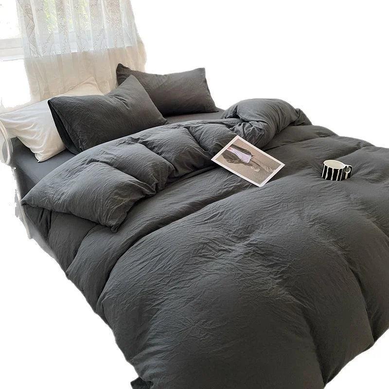 Four-piece Bed Set Solid Color Sanding Washed Cotton Duvet Cover EX-STOCK Canada