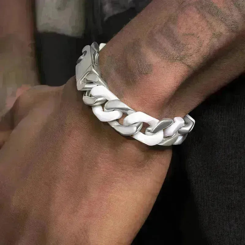 Bracelet de chaîne de liaison cubaine en céramique blanc épissé