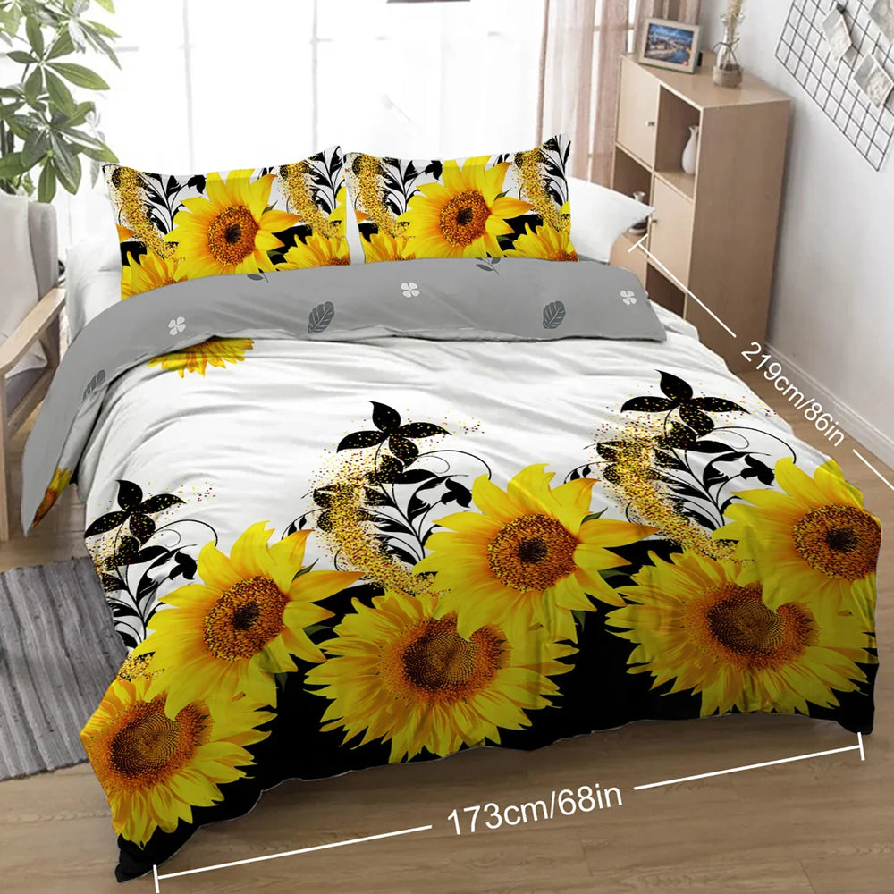 3 Pieces Black And White Background Sunflower Duvet Cover Set Yellow Flower Polyester Bedding Set For Adults Bedroom Decor Twin Full Queen King Size EX-STOCK Canada