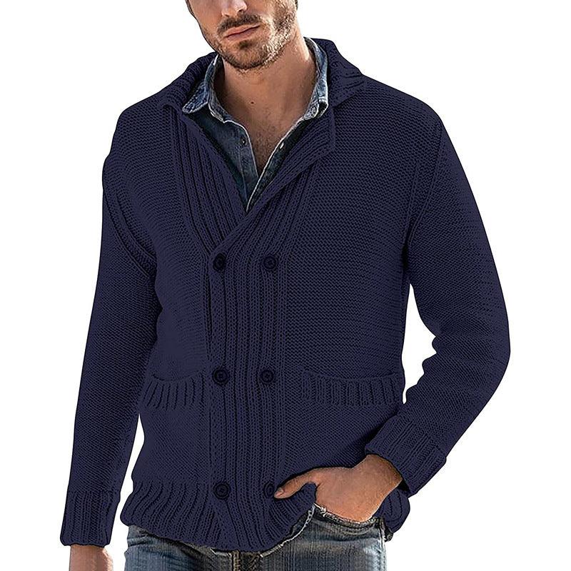 Chaqueta de punto para hombre de manga larga con solapa y color sólidoEX-STOCK Canada