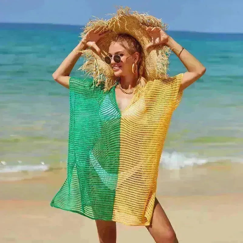 Beach Hollow Out Tops Cover-Up Knit Bikini Over-Blouse - EX-STOCK CANADA