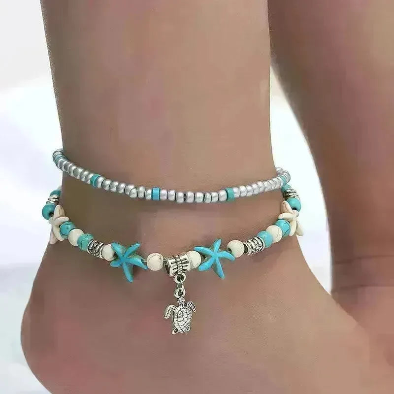Beach Starfish Pearl Vintage Turtle Wave Handmade Foot Ornaments - EX-STOCK CANADA