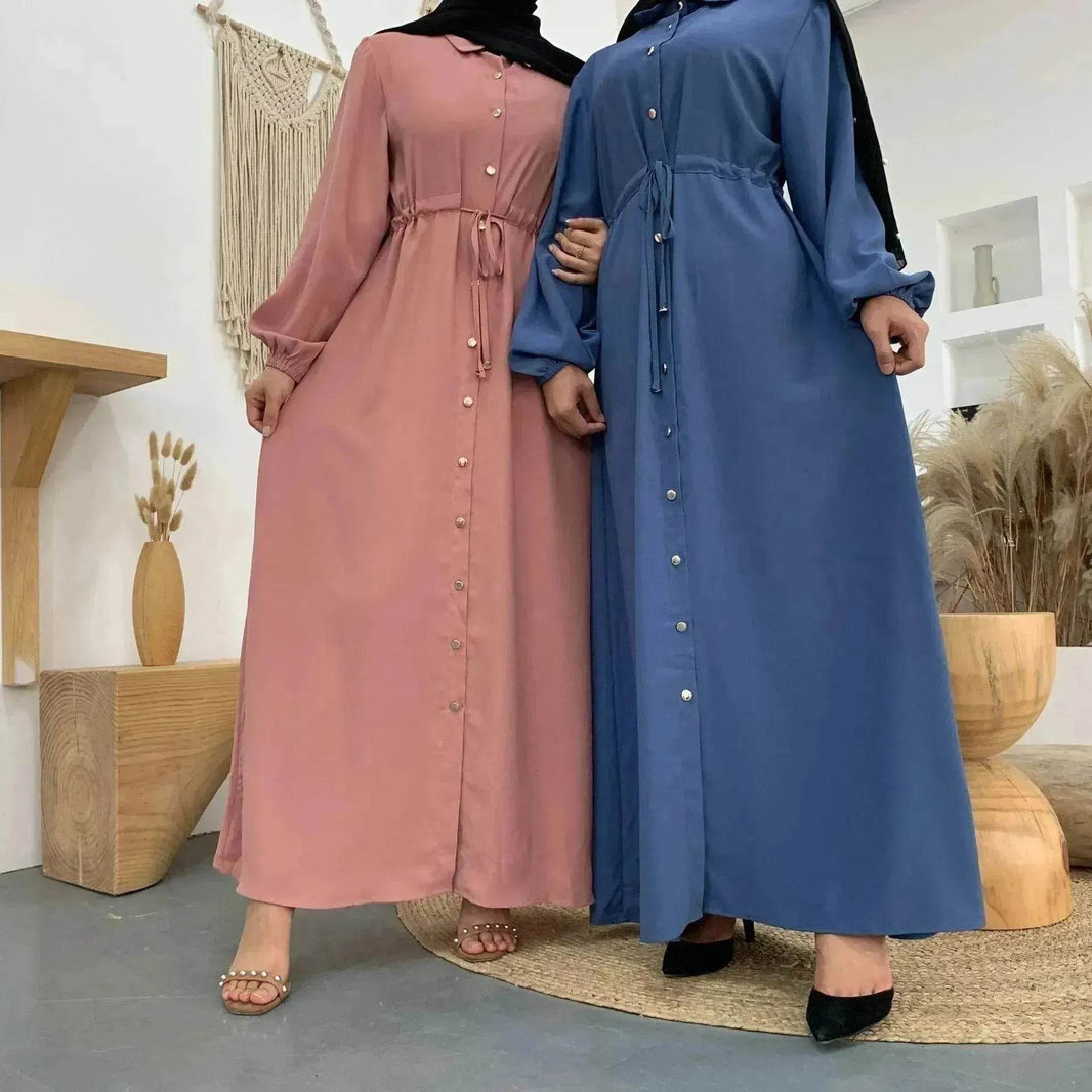 Beautiful Solid Color Full Button down Abaya Dress for Arabian Dubai Turkey Middle East Women - EX-STOCK Canada