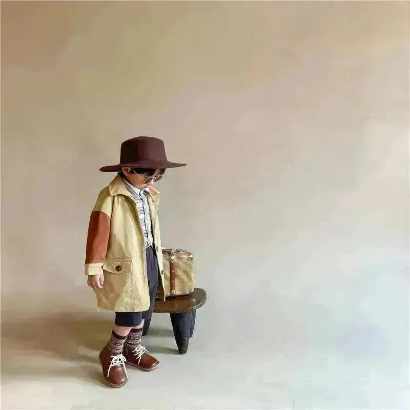 Windbreaker Sleeve Color Contrast Small Lapel Medium Long jacket kids - EX-STOCK CANADA