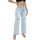 Elegant Ripped Wide-leg Baggy Jeans Pant Women - EX-STOCK Canada