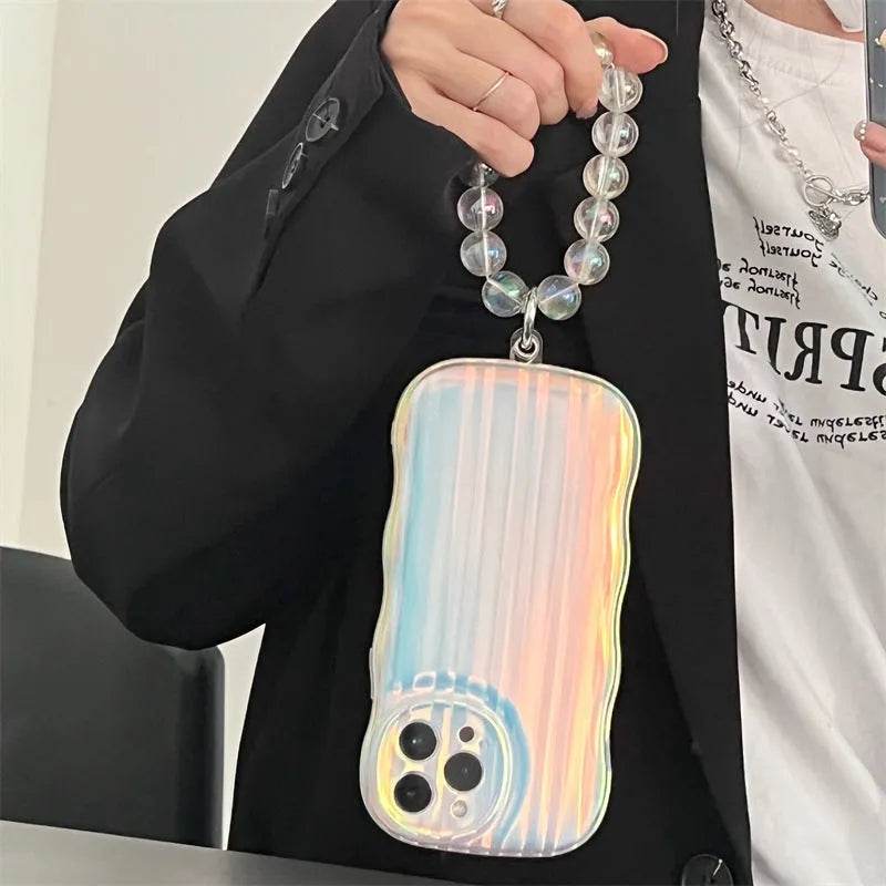 Laser Wave Silicone Phone Case Gradient Laser Stripes Bracelet Case For IPhone 14 13 12 11 Pro Max Plus Bead Chain - EX-STOCK Canada