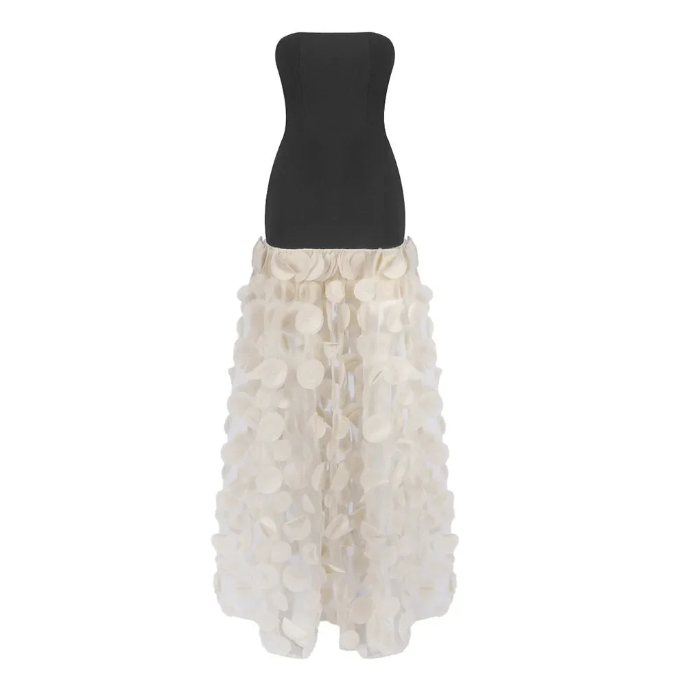 Black And White Tube Top Three-dimensional Flower Pettiskirt Dinner Dress EX-STOCK Canada