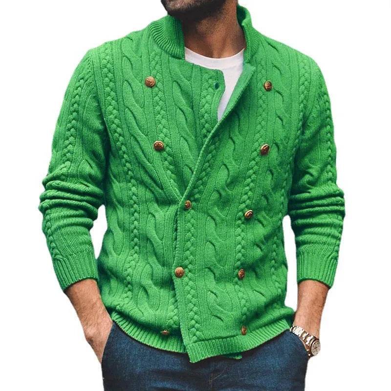 Men's Pure Color Half Collar Double-breasted Knitted Sweater Coat - EX-STOCK Canada