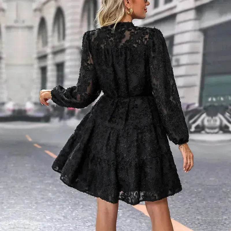Lace Tied Long Sleeve Dress Fashion Midi Dresses Womens Clothing - EX-STOCK Canada