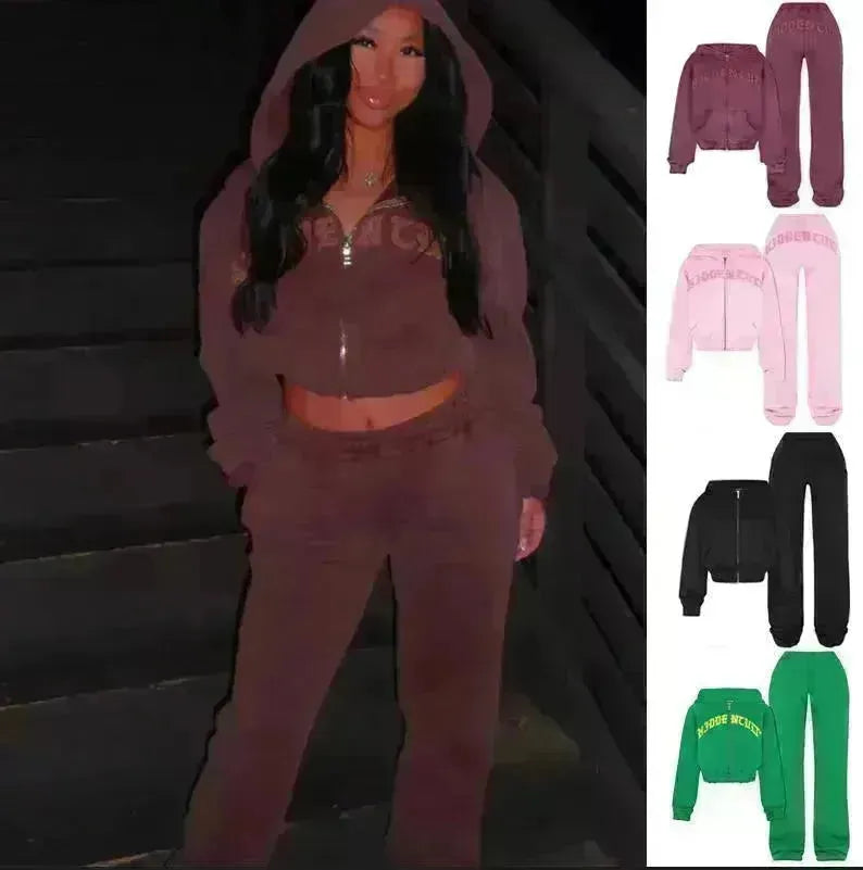 Ins Letter Sports Costume zip-up Hooded Sweatshirt Crotped Jogging Pant Tracksuit Fashion Fashion Womens Vêtements en deux pièces Joggers