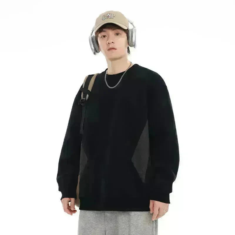 Retro plain Round Neck Pullover Sweater top For Men - EX-STOCK CANADA