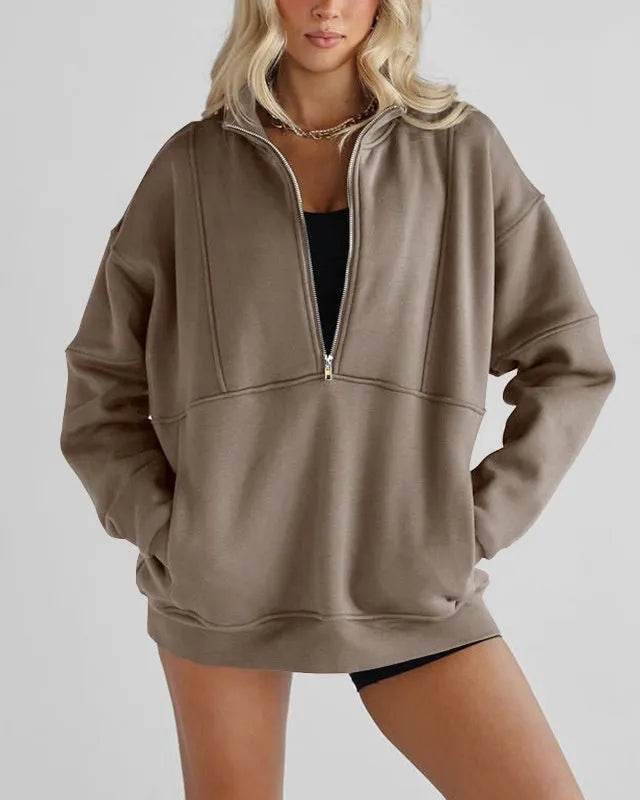Women's Half Zipper Pocket Fashion Casual Exercise Oversized Sweatshirt Pullover - EX-STOCK Canada