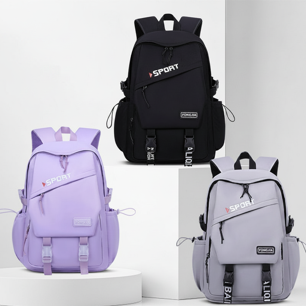 Sport School Backpack for Girls – Large Capacity, Waterproof Oxford Cloth (Black, Gray, Purple)