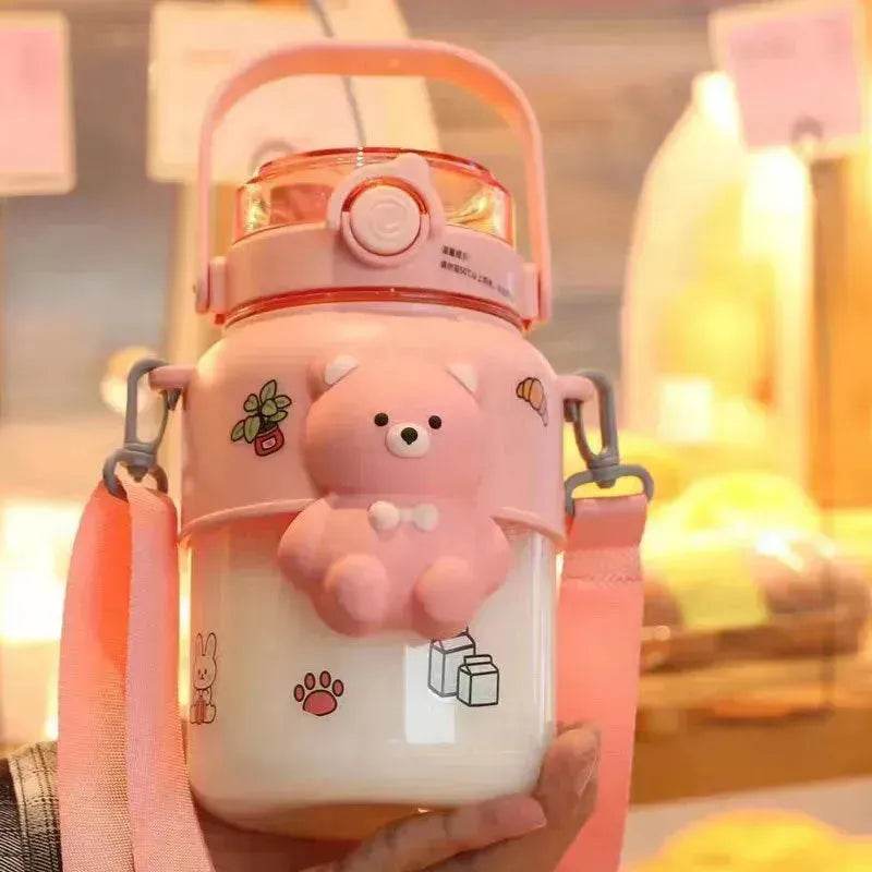Favorite Cartoon Teddy Bear School Outdoor Kids Children Straw Drinking Water Bottle - EX-STOCK Canada