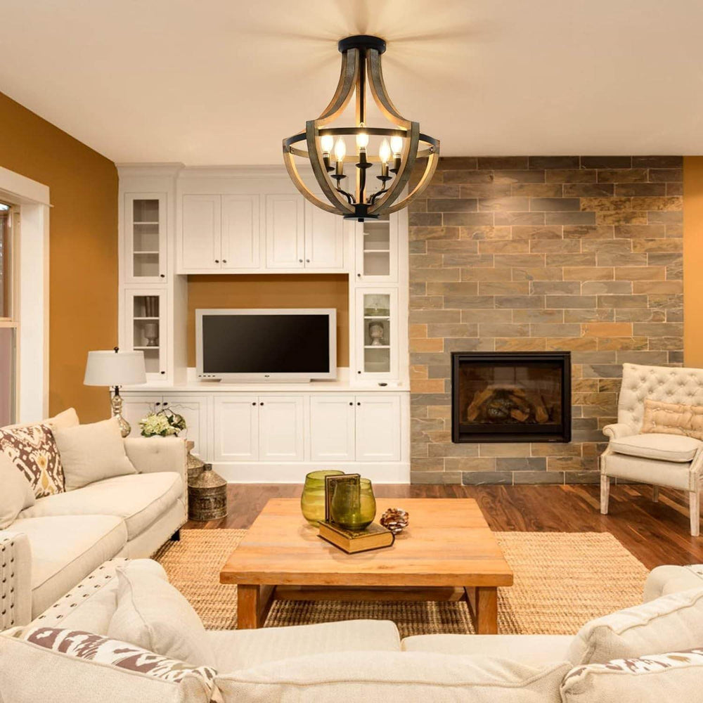 Solid Wood Modern Chandelier For Dining Room, Living Room, Kitchen, Island, Bedroom, Foyer, Height Adjustable, Brown - EX-STOCK Canada