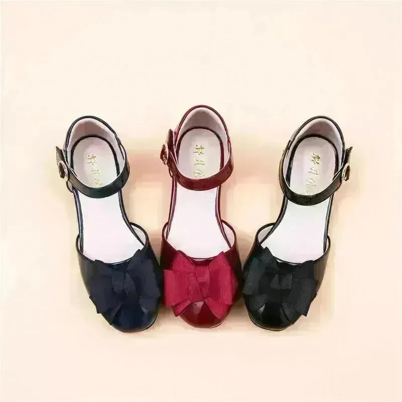 Big Kids' Hollow Velcro Patent Leather Shoes With Bow - EX-STOCK CANADA