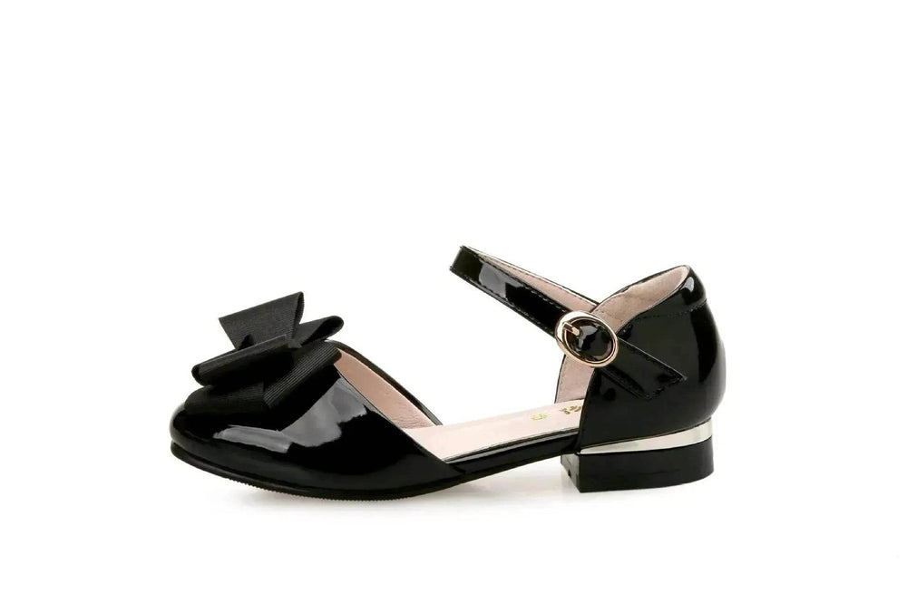 Big Kids' Hollow Velcro Patent Leather Shoes With Bow - EX-STOCK Canada