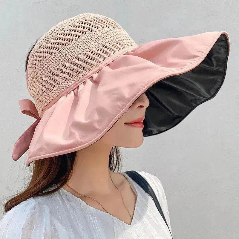 Black Rubber Beach Hat Sun Hat Female Summer Hollow Straw Hat - EX-STOCK Canada