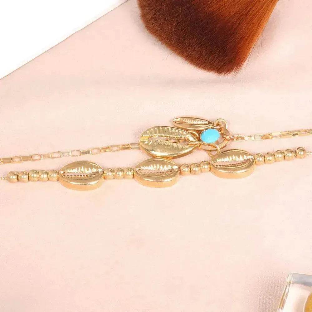 Bohemian Style Handmade Beaded Metal Shell Anklet Personality Double Layer Beach - EX-STOCK Canada