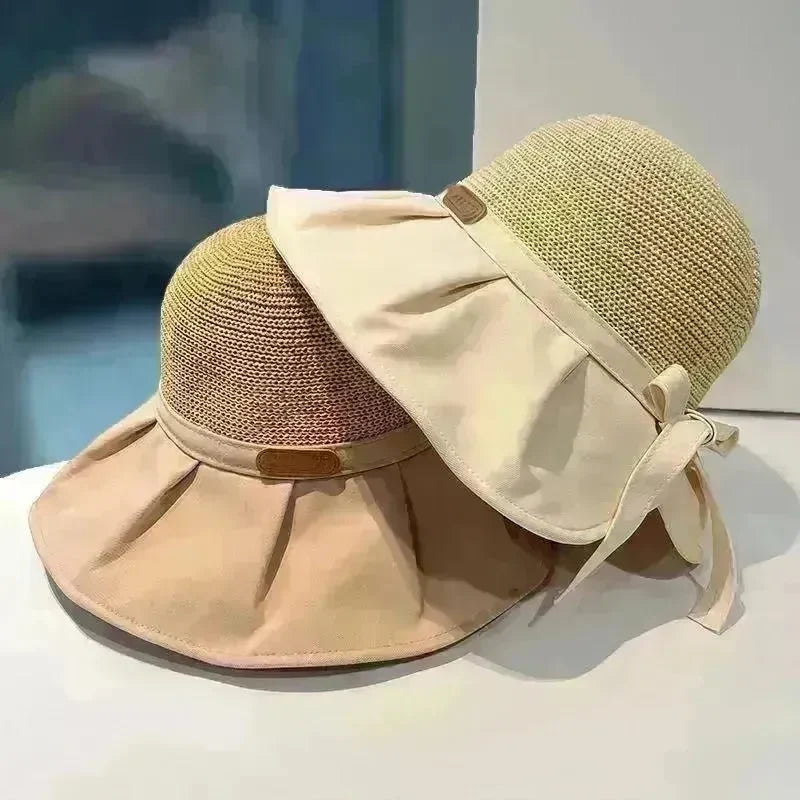 Bow Fisherman Hat Summer Straw Sunhat With Large Brim Anti-UV Sunshade And Face Protection Hat Outdoor - EX-STOCK CANADA