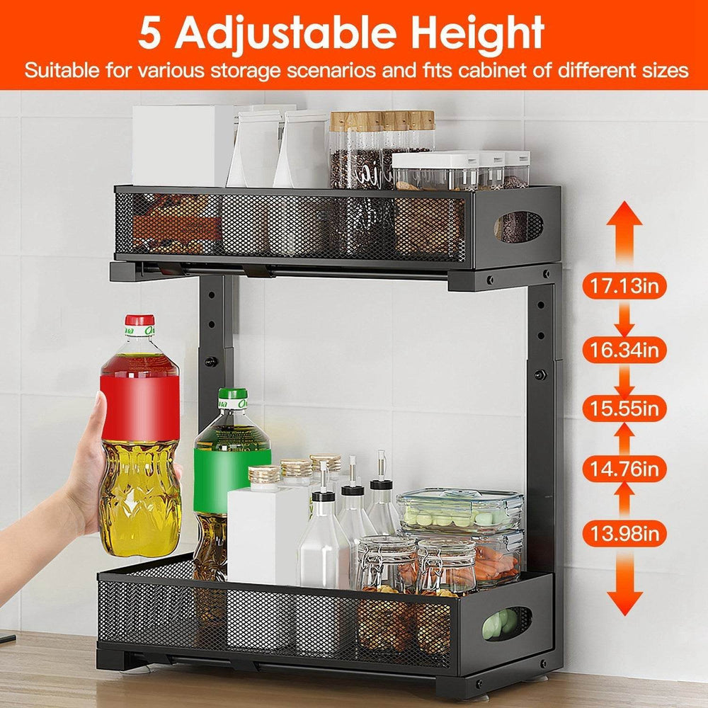 2Pcs Under Sink Organizer 2 Tier Pull Out Cabinet Baskets Storage Shelf Sliding Storage Drawers Rack With 5 Adjustable Height Mesh Baskets For Home Kitchen Bathroom Office - EX-STOCK Canada