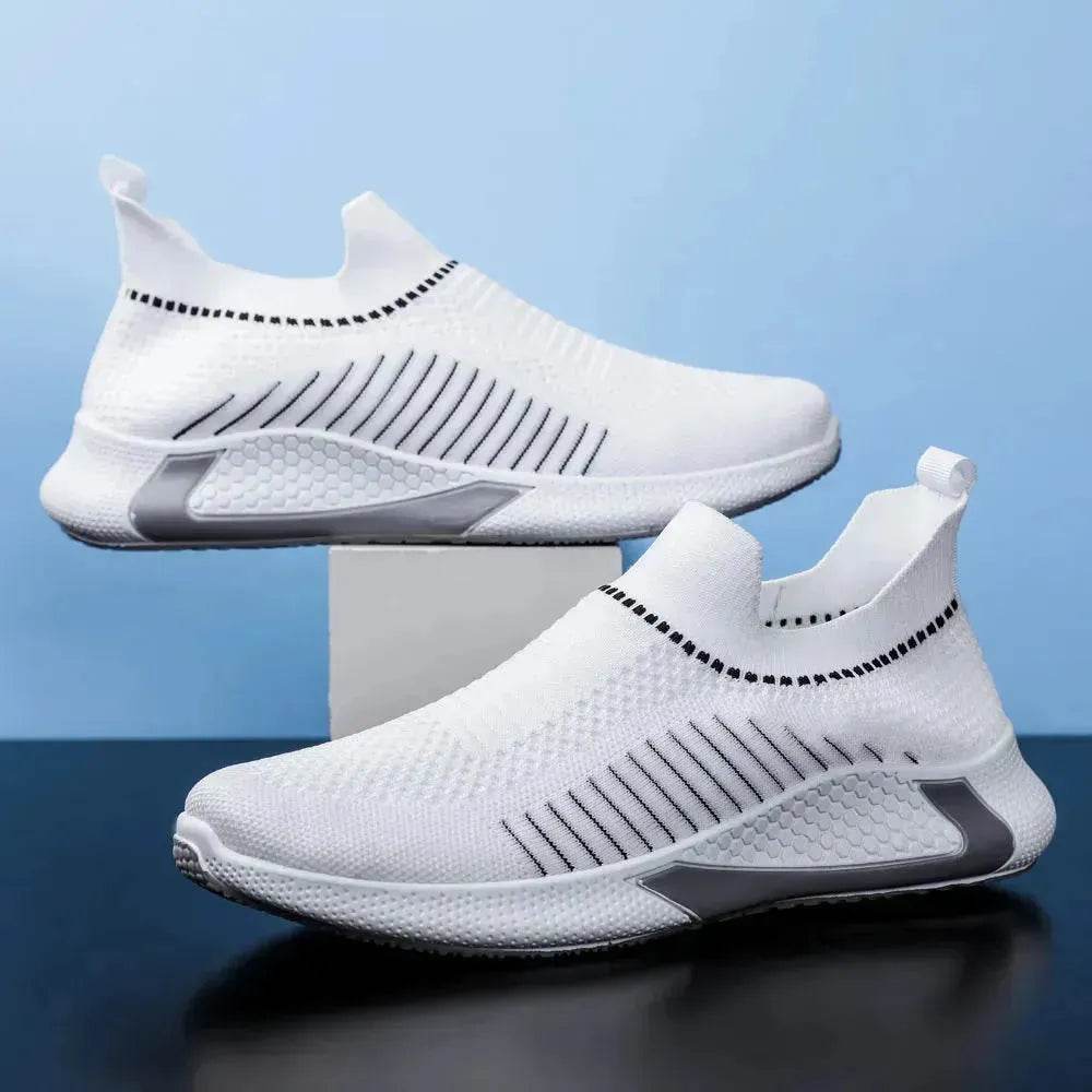 Fashion Mesh Sock Shoes With Striped Design Men Outdoor Breathable Slip-on Sneakers Casual Lightweight Running Sports Shoes - EX-STOCK Canada