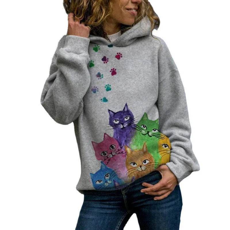 Hooded Long Sleeve Digital Printing Loose Casual Sweater For Women - EX-STOCK Canada