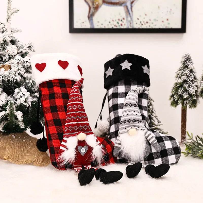 Red And Black Plaid Hanging Feet Stockings Christmas - EX-STOCK Canada