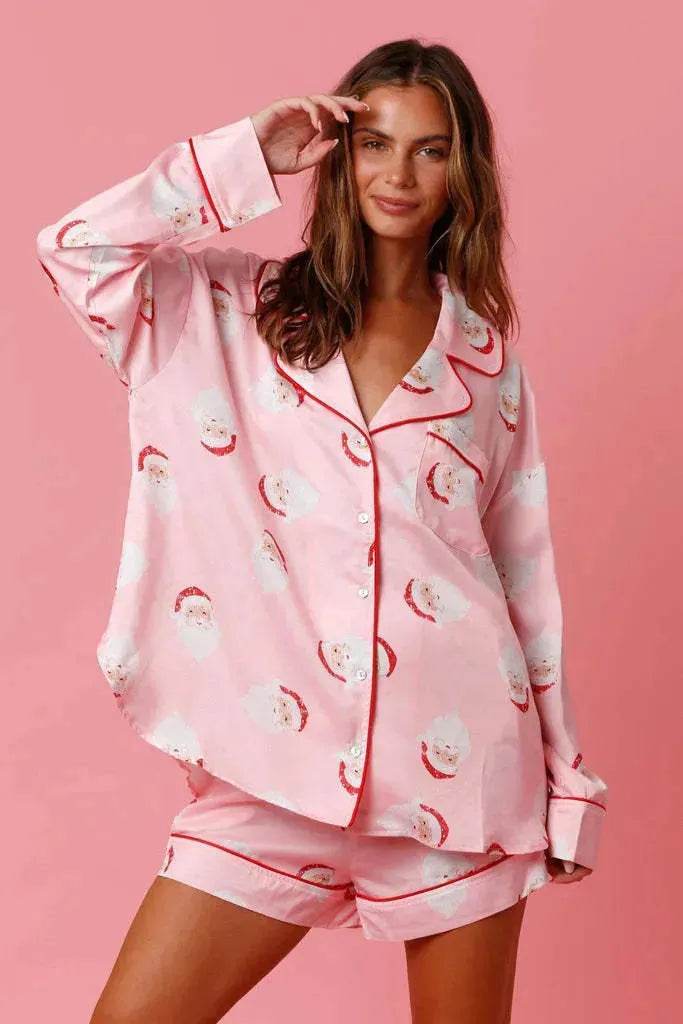 Satin Printed Santa Claus Two-piece Suit Home - EX-STOCK Canada