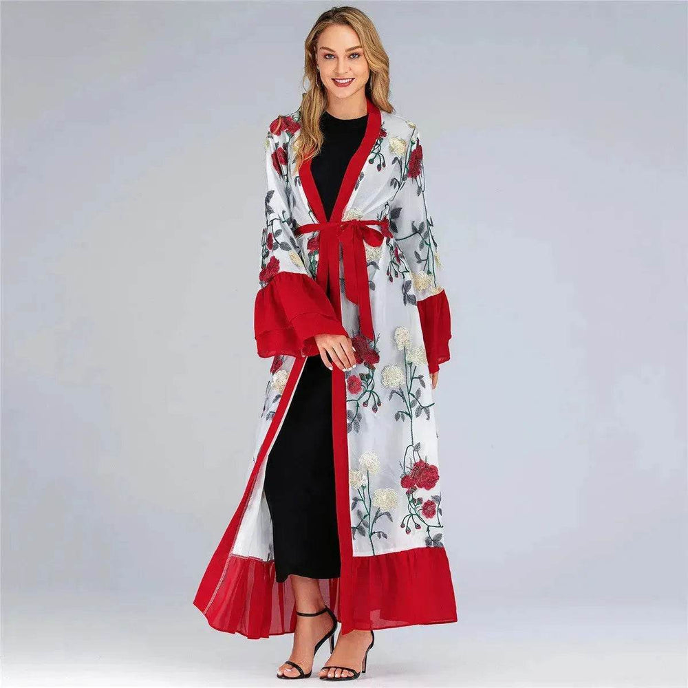 Fashion Floral Open front Abaya Kimono Abaya for Middle Eastern Dubai Turkey Arab Women - EX-STOCK Canada