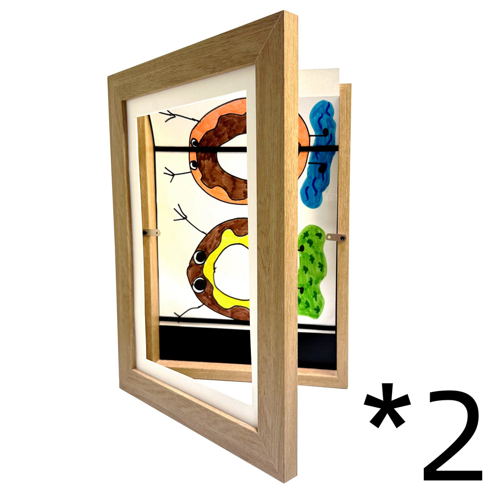 Two wooden picture frames with colorful butterfly illustrations on a white background.