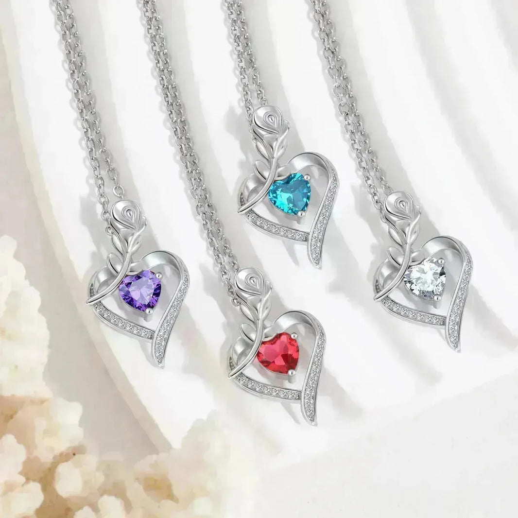 Collier en forme de coeur rose avec strass de strass