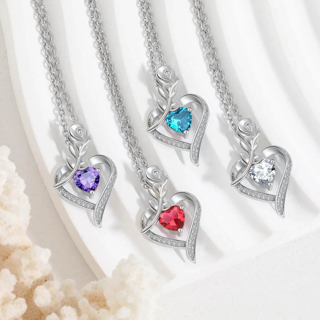 Rose Heart-shaped Necklace With Rhinestones Fashion Everlasting Flower Love Necklace For Women Valentine's Day Gift - EX-STOCK Canada