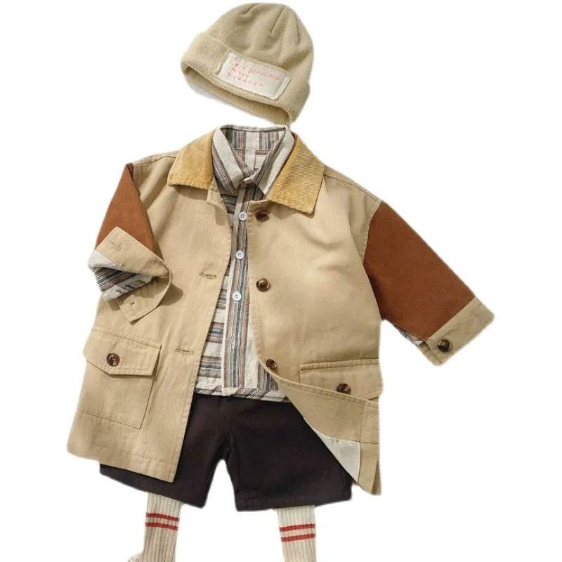 Windbreaker Sleeve Color Contrast Small Lapel Medium Long jacket kids - EX-STOCK Canada