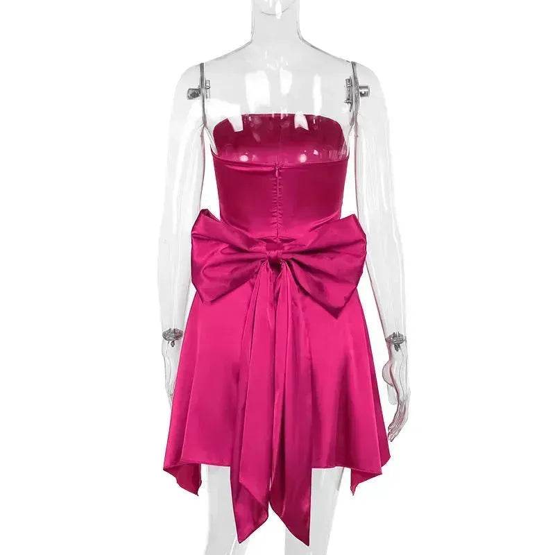 Women's Mini Tube Dress With Big Bow Summer Fashion Tube Top Short Skater Dress. - EX-STOCK Canada