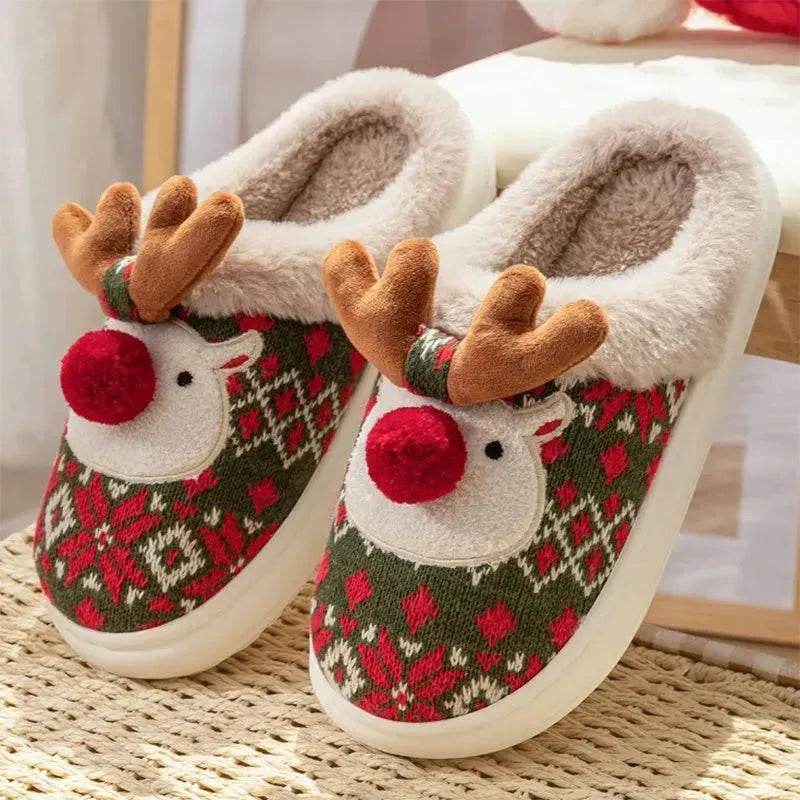 Cute Christmas Elk Plush Slippers Winter Ins Fashion Non-slip Floor Bedroom Home Slippers For Women Fuzzy House Shoes - EX-STOCK Canada