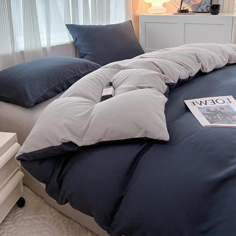 Solid Color Four-piece Set Simple Washed Sanding Duvet Cover EX-STOCK Canada