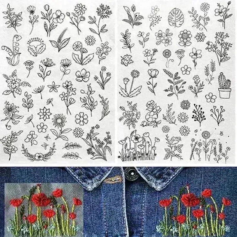 50pcs Stick et motifs de broderie solubles à eau Autocollants pour vêtements