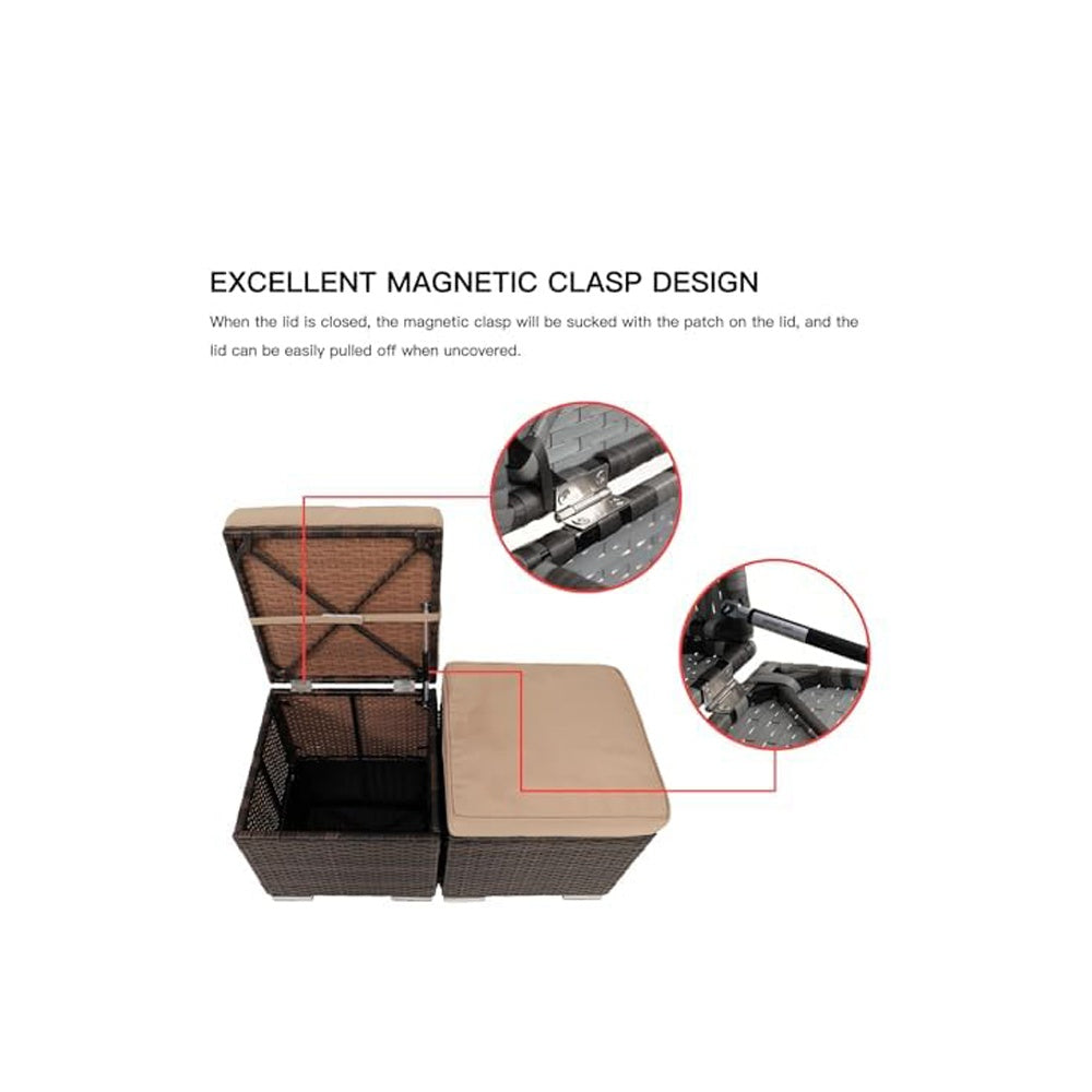 2 Wicker Ottomans, Multipurpose Outdoor Furniture For Patio, Backyard, Additional Seating, Footrest, Side Table With Storage, Removable Cushions EX-STOCK Canada