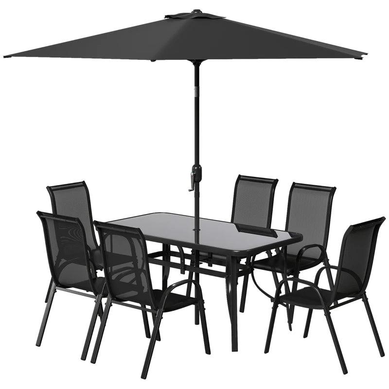 8 Pieces Patio Furniture Set With 9Ft Patio Umbrella, Outdoor Dining Table And Chairs, Black EX-STOCK Canada