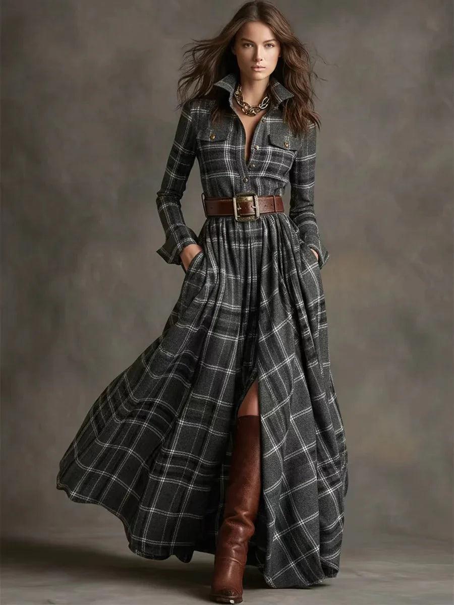 Vêtements féminins grande taille Robe irrégulière moulante rétro à carreaux françaisEX-STOCK Canada