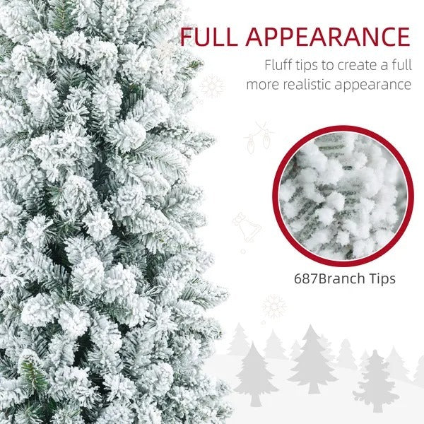 7ft Pencil Christmas Tree, Flocked Tree With 687 Branch Tips And Metal Base For Home, Indoor, Holiday EX-STOCK Canada